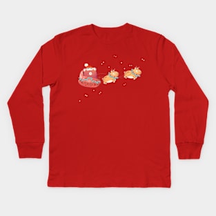 Santa Bear Sleigh Ride with Reindeers Kids Long Sleeve T-Shirt